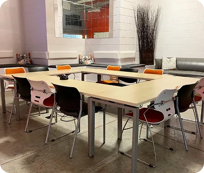 Training room with tables and seating