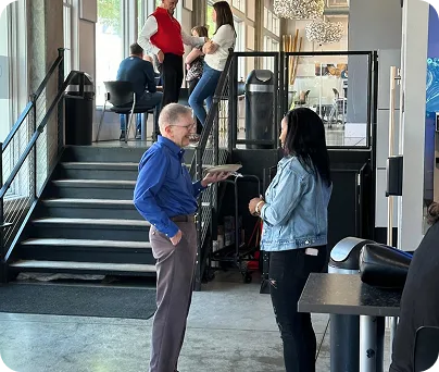 Members chatting in the lobby area