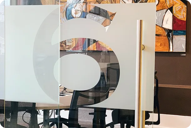 Meeting room through glass door