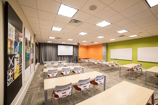 Training room set up for a workshop at Cornerstone Coworking