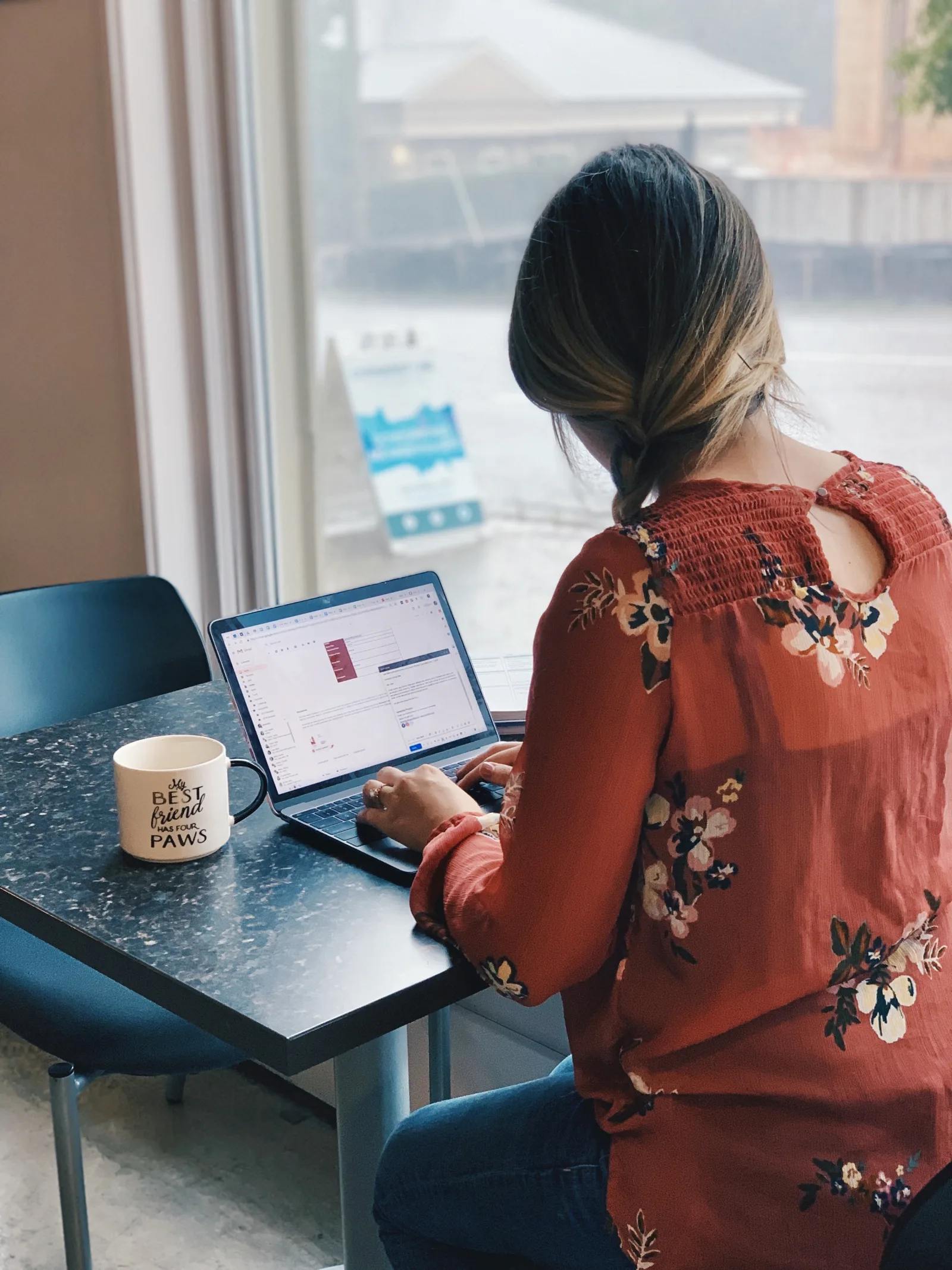Window seat workspace with natural light