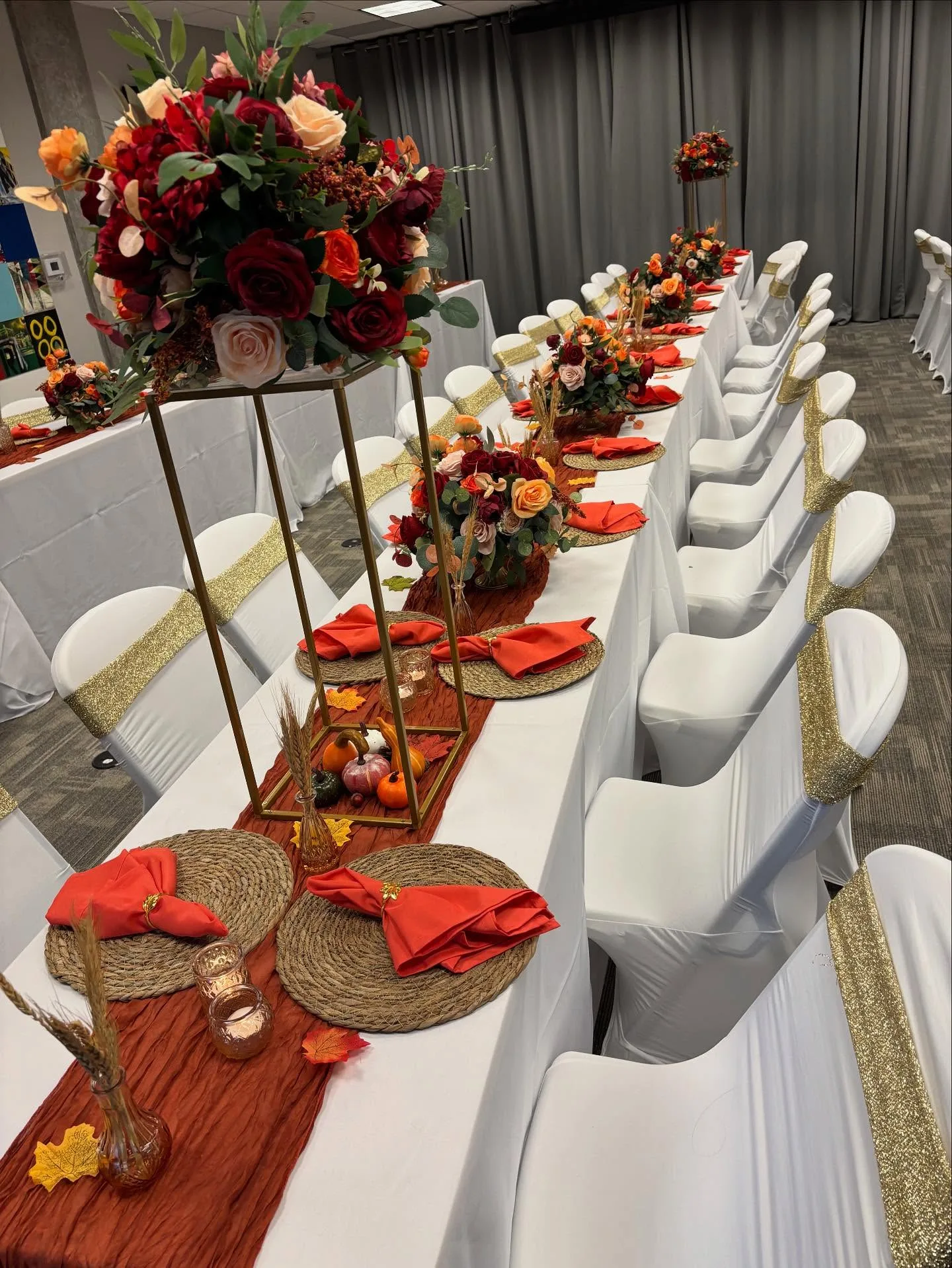 Tall floral centerpiece at an event